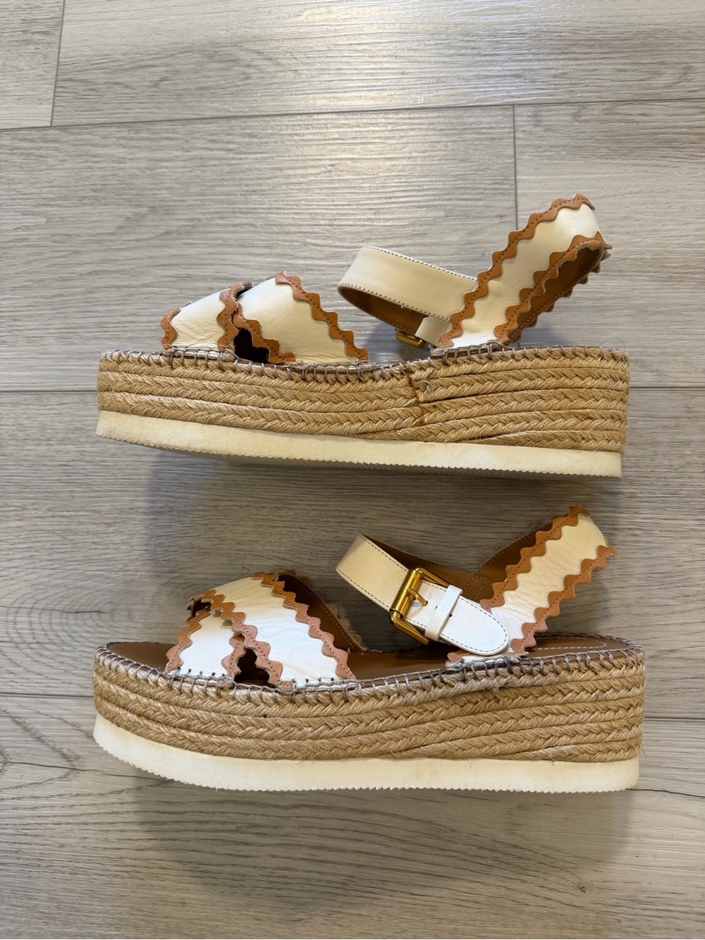SEE BY CHLOÉ Sandals Glyn Espadrille Platform Strap Tan Leather Women's 10 Sz 41 - Picture 4 of 14
